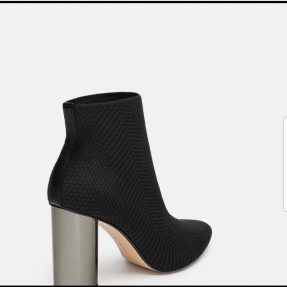 ZARA SOCK STYLE HIGH HEELES ANKLE BOOT Black - Picture 3 of 4